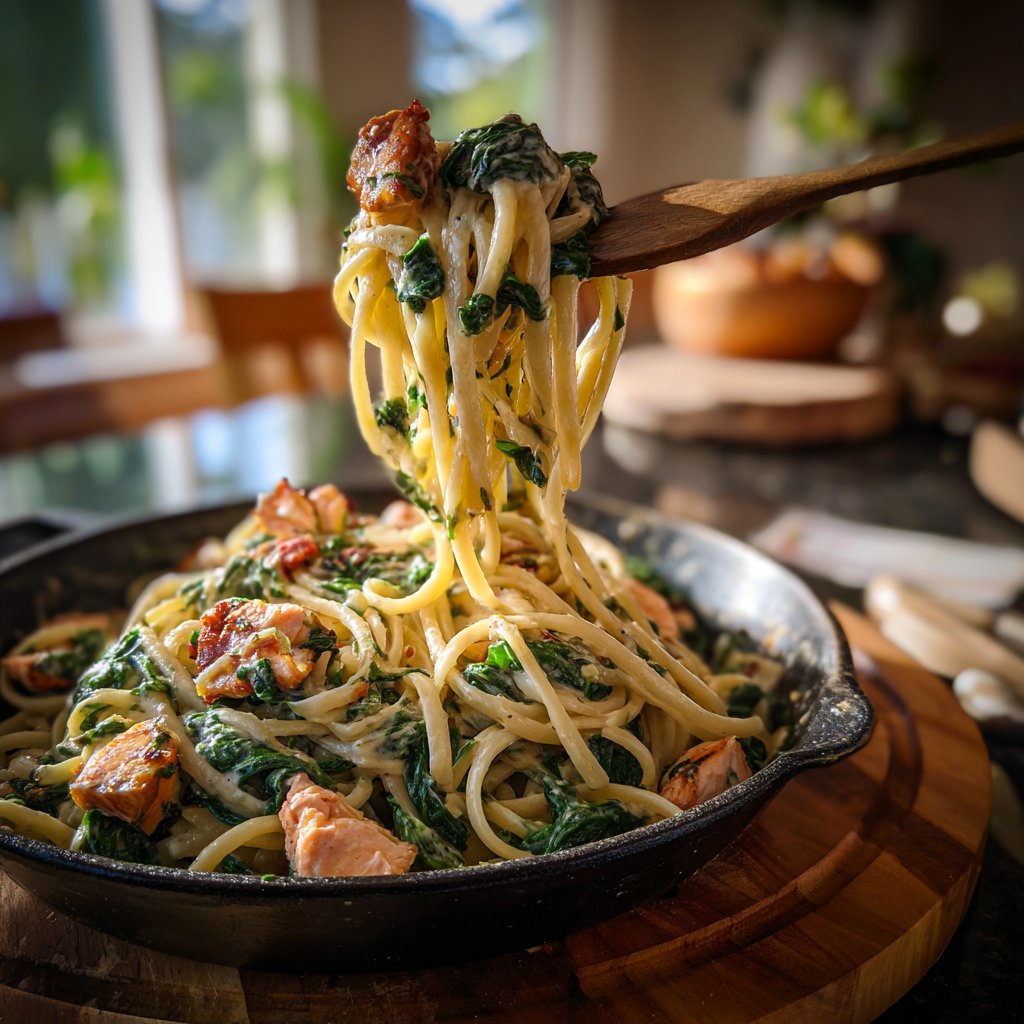 Creamy Spinach and Salmon Pasta