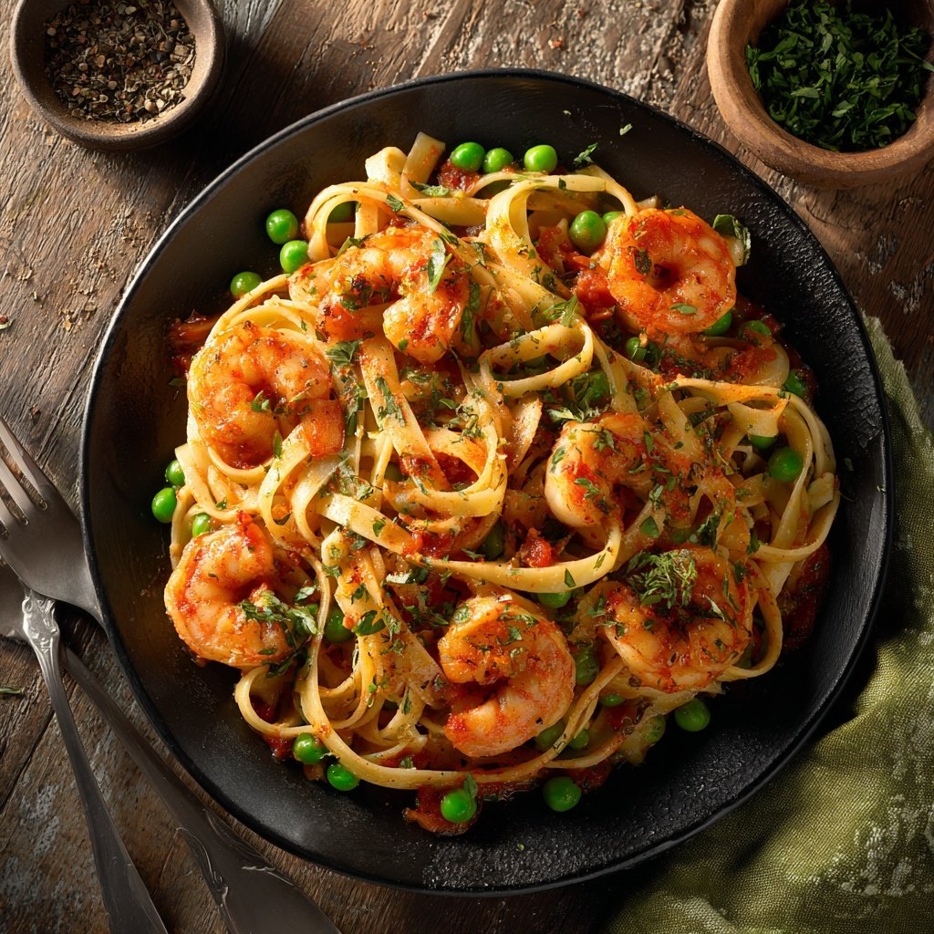 Shrimp, Peas, and Fettuccine